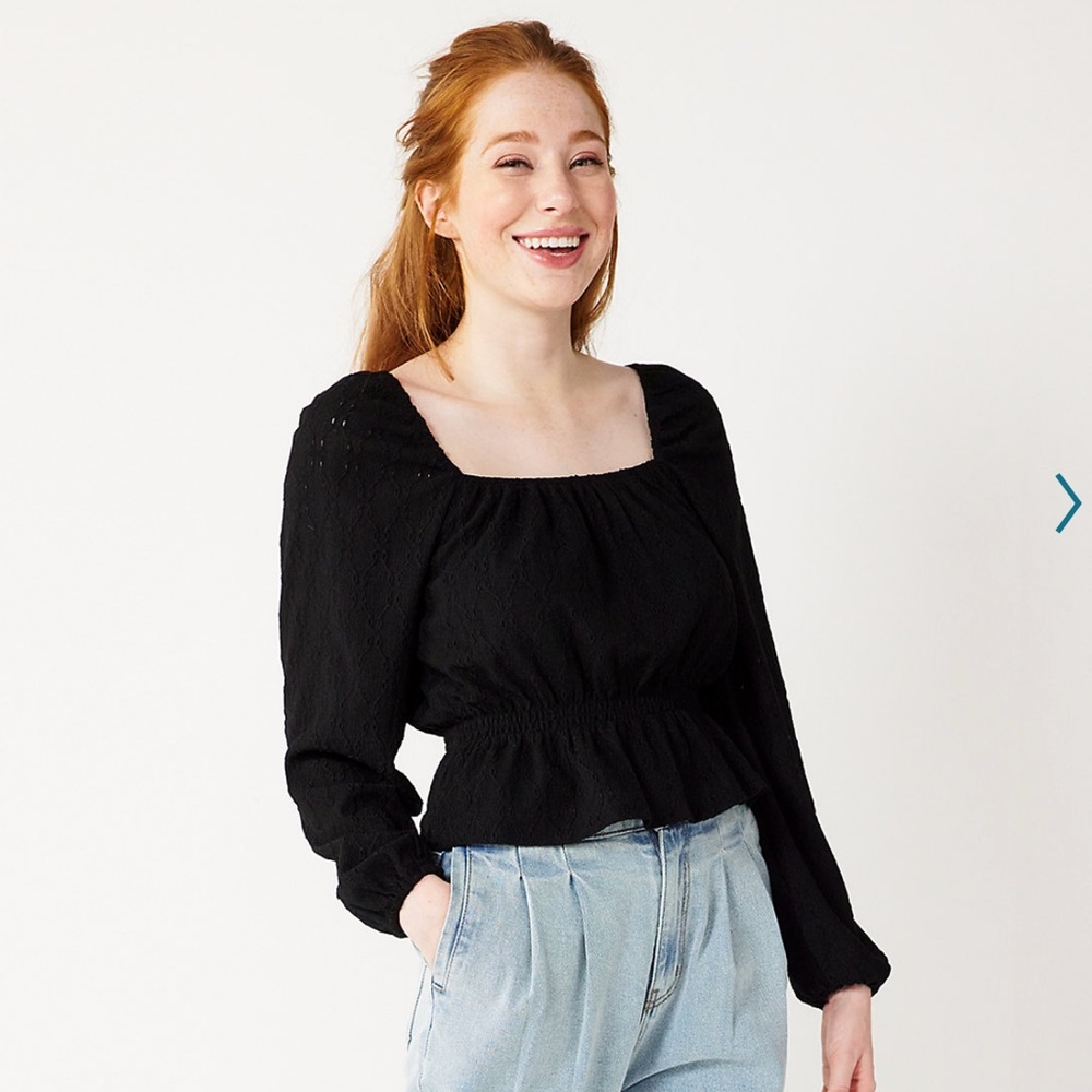 New Juniors' SO® Squareneck Peplum Top
